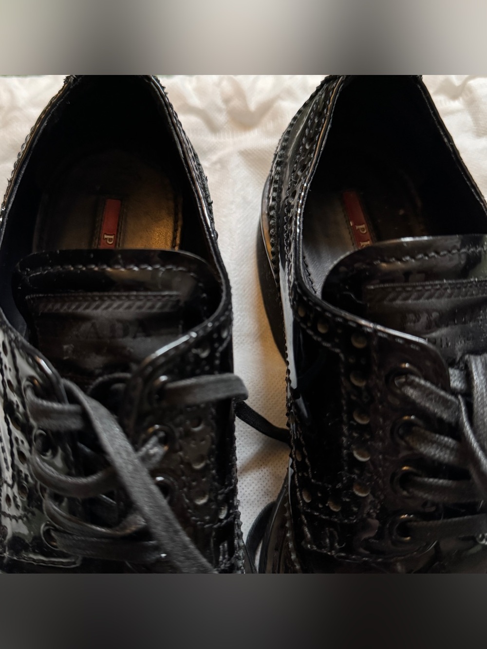 Prada Vintage Black Chunky Patent Leather Lace Up Oxford Brogues - Size 37 / 7 - Picture 8 of 8